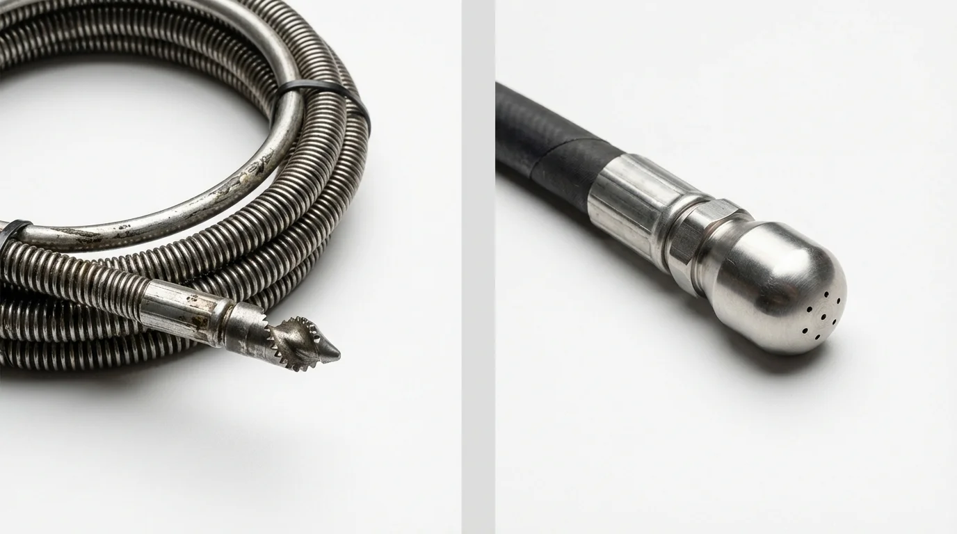 Drain snake cable and hydro jetting nozzle used for drain cleaning in Dolgeville, NY