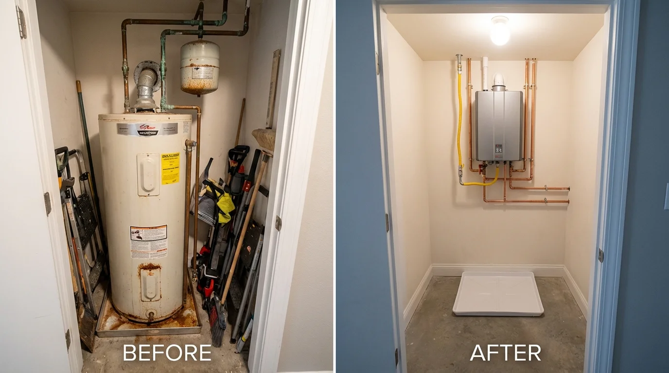 Tank water heater versus wall-mounted tankless unit comparison for Dolgeville, NY homeowners