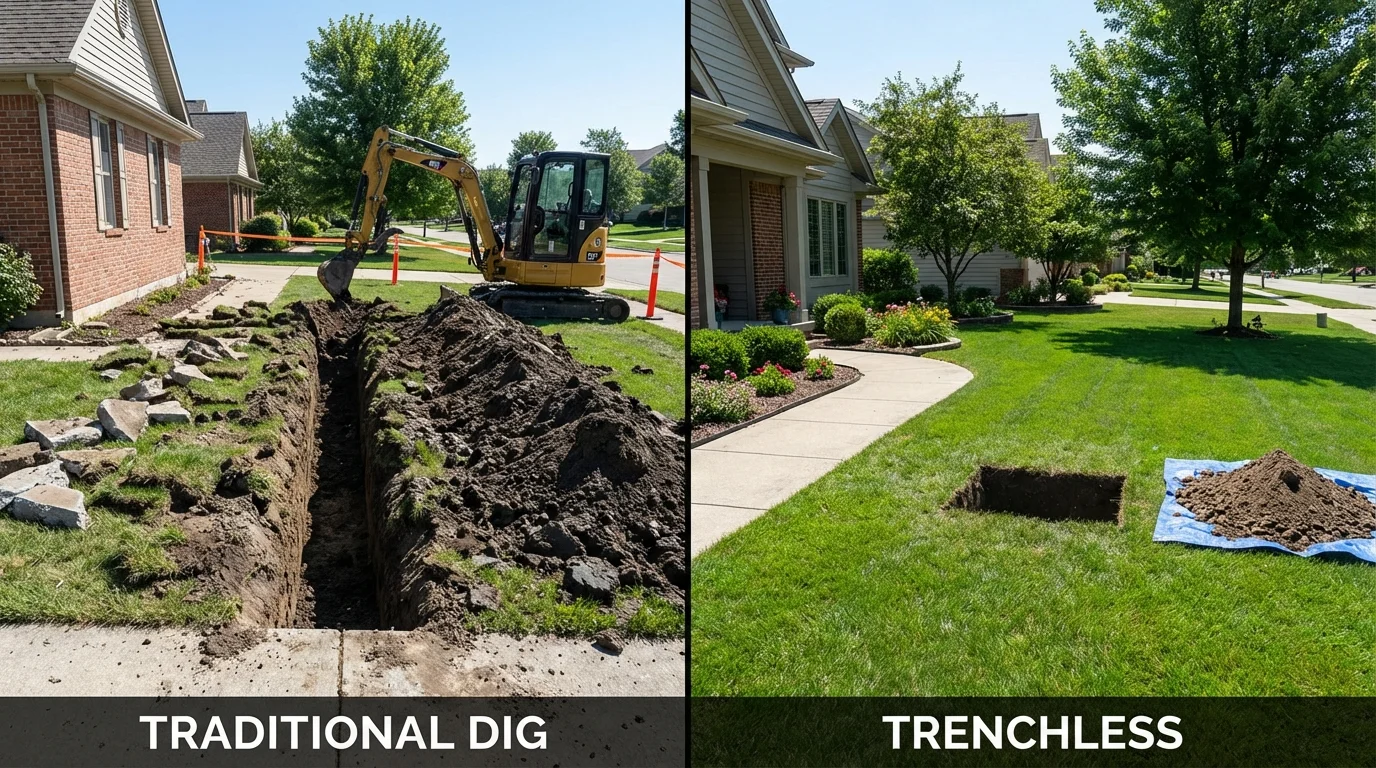 Trenchless sewer repair with minimal yard damage versus traditional excavation in Dolgeville, NY
